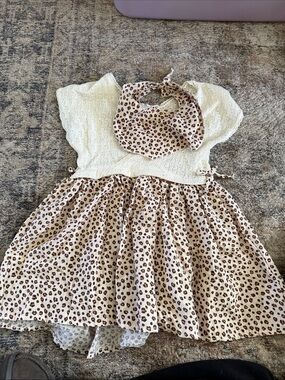 Zara Cream and Brown Leopard Print Girls Dress with Matching Neck Scarf